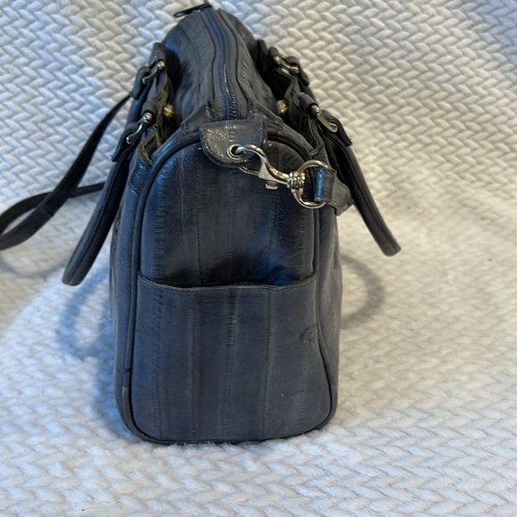 Vintage Eel Skin Elegant Gray Blue Handbag Purse Made in Korea 80s   CM - Picture 2 of 9